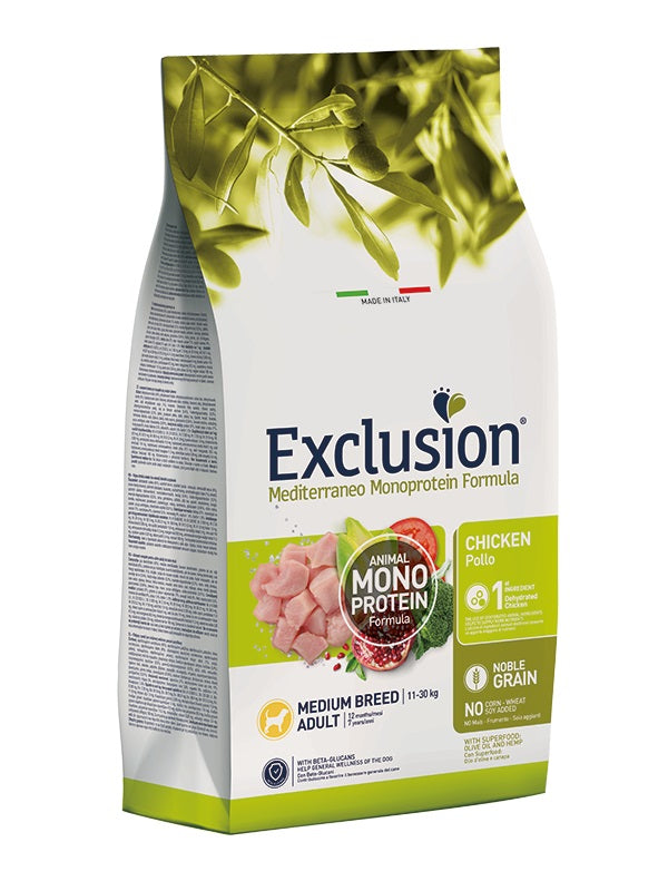 EXCLUSION CANE MEDITERRANEO ADULTO MEDIUM POLLO 12 KG