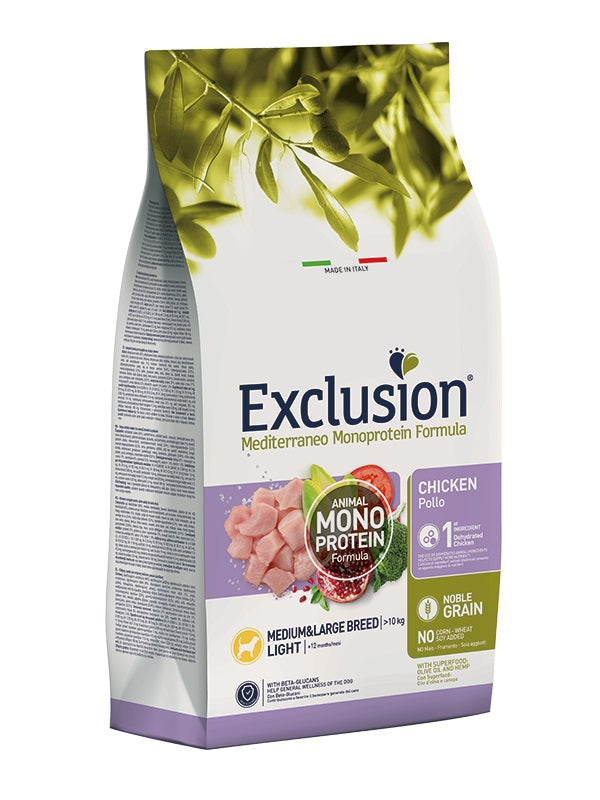 EXCLUSION CANE MEDITERRANEO ADULTO MEDIUM&LARGE LIGHT POLLO 12 KG