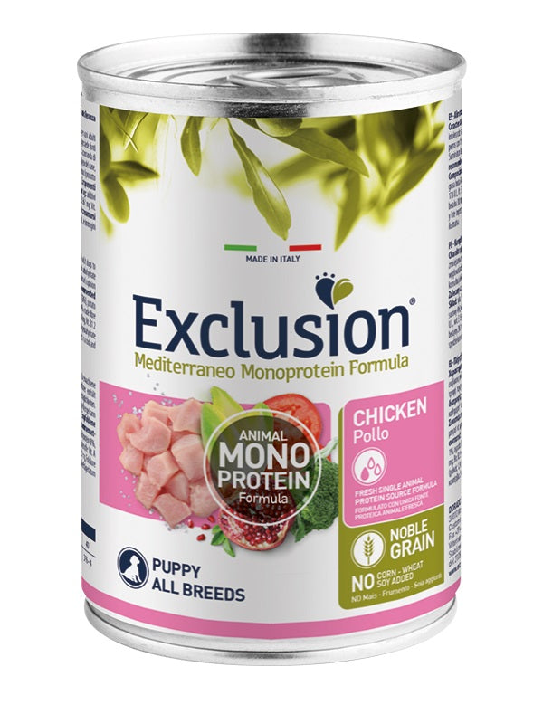 EXCLUSION CANE MEDITERRANEO PUPPY ALL BREEDS POLLO LATTINA 400 GR
