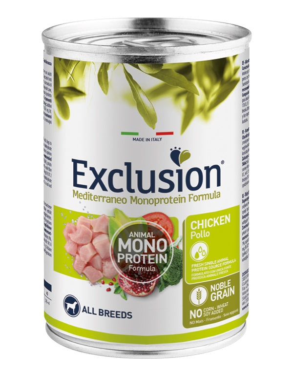 EXCLUSION CANE MEDITERRANEO ADULTO ALL BREEDS POLLO LATTINA 400 GR