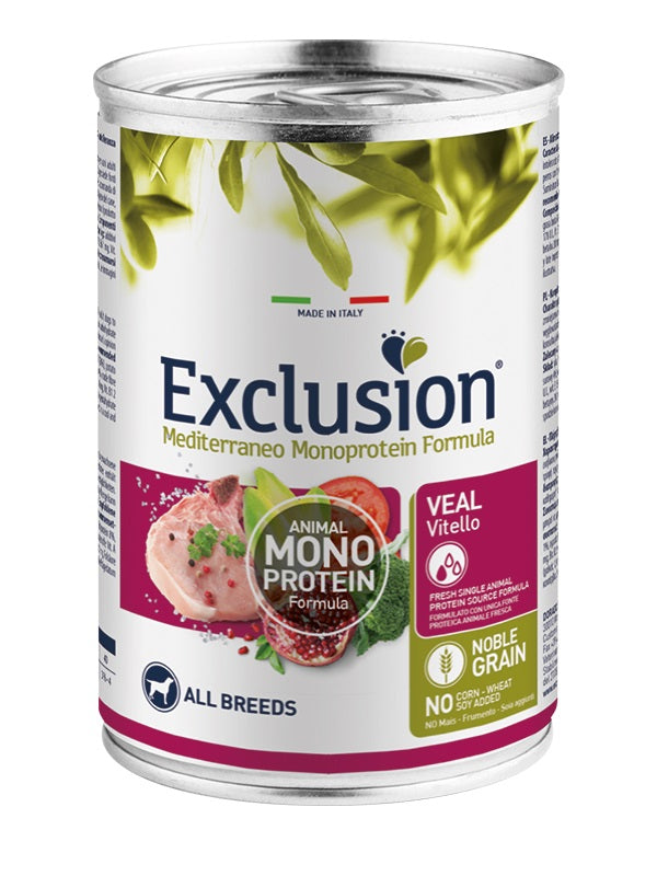 EXCLUSION CANE MEDITERRANEO ADULTO ALL BREEDS VITELLO LATTINA 400 GR