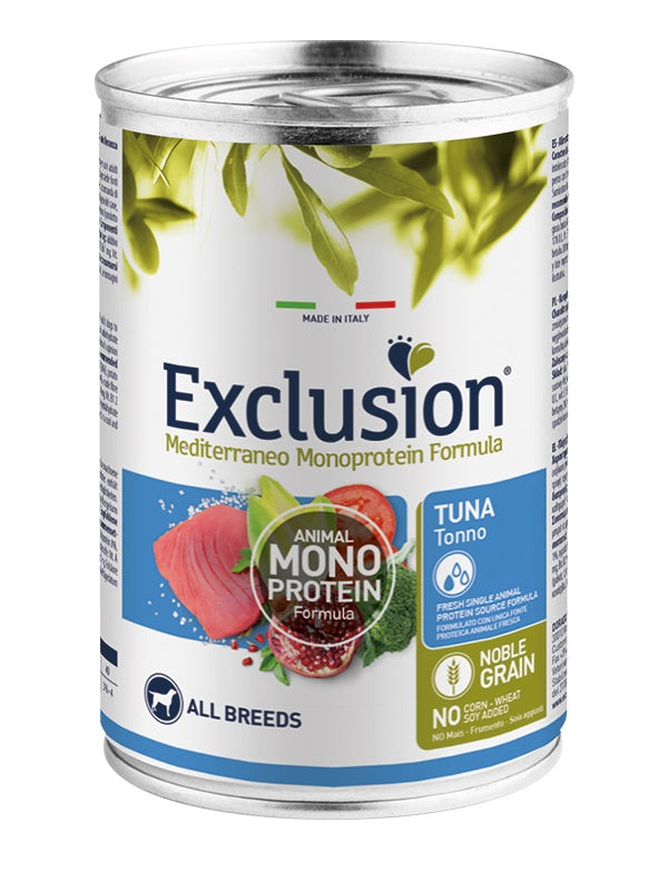 EXCLUSION CANE MEDITERRANEO ADULTO ALL BREEDS TONNO LATTINA 400 GR