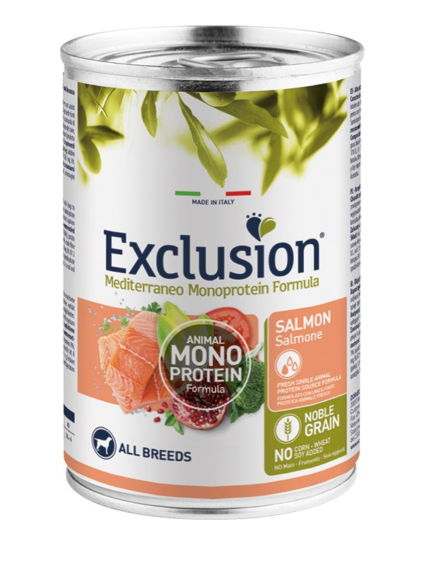 EXCLUSION CANE MEDITERRANEO ADULTO ALL BREEDS SALMONE LATTINA 400 GR