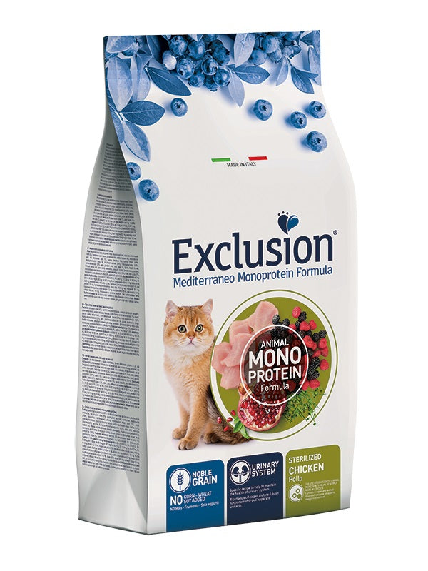 EXCLUSION GATTO MEDITERRANEO ADULTO STERILIZZATO POLLO 300 GR