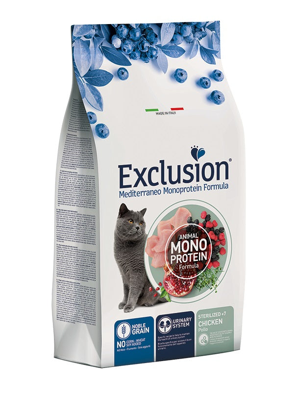 EXCLUSION GATTO MEDITERRANEO ADULTO STERILIZZATO +7 POLLO 1,5 KG
