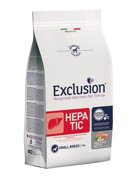 EXCLUSION CANE DIET HEPATIC ADULTO SMALL MAIALE, RISO & PISELLI 2 KG