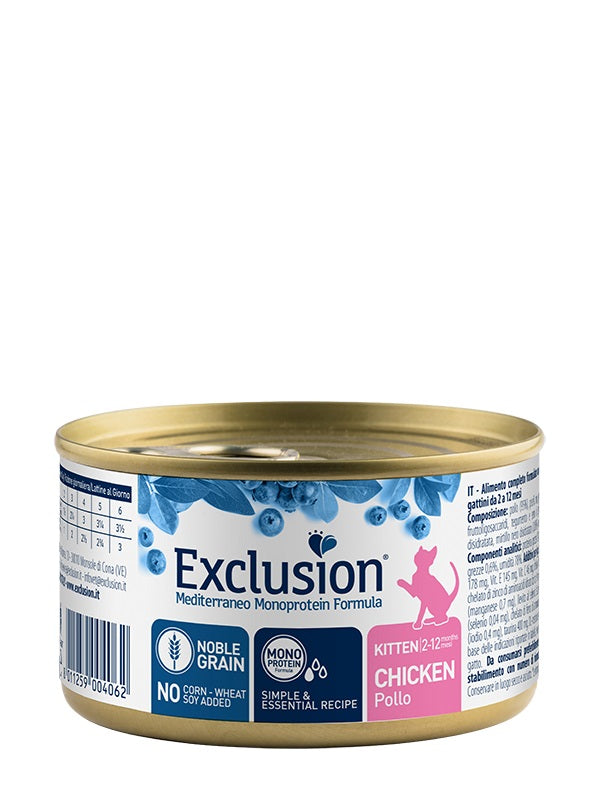 EXCLUSION GATTO MEDITERRANEO KITTEN POLLO LATTINA 85 GR