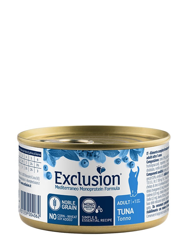 EXCLUSION GATTO MEDITERRANEO ADULTO TONNO LATTINA 85 GR