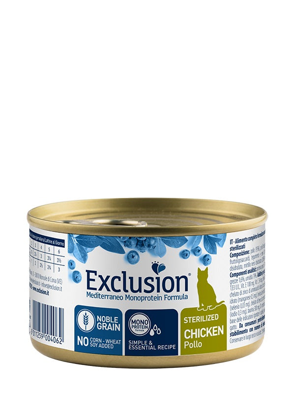 EXCLUSION GATTO MEDITERRANEO ADULTO STERILIZZATO POLLO LATTINA 85 GR