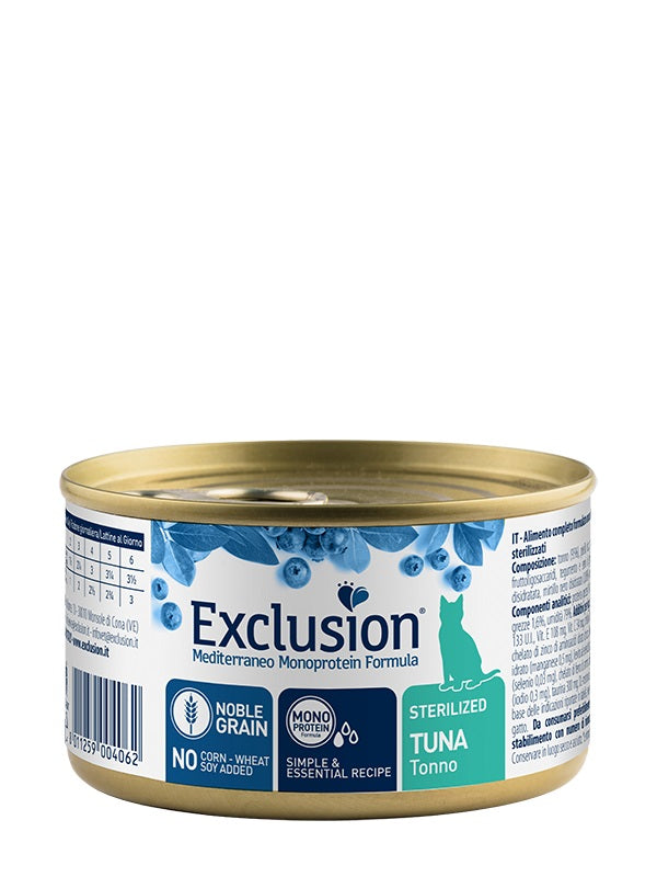 EXCLUSION GATTO MEDITERRANEO ADULTO STERILIZZATO TONNO LATTINA 85 GR