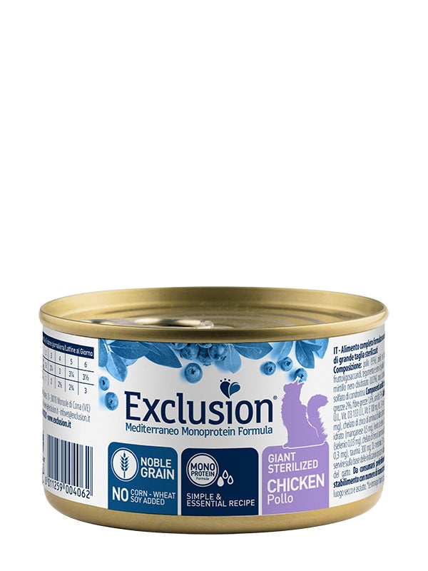 EXCLUSION GATTO MEDITERRANEO ADULTO STERILIZZATO GIANT POLLO LATTINA 85 GR