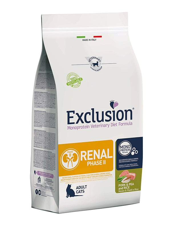 EXCLUSION GATTO DIET RENAL FASE 2 ADULTO MAIALE, PISELLI & RISO 1,5 KG
