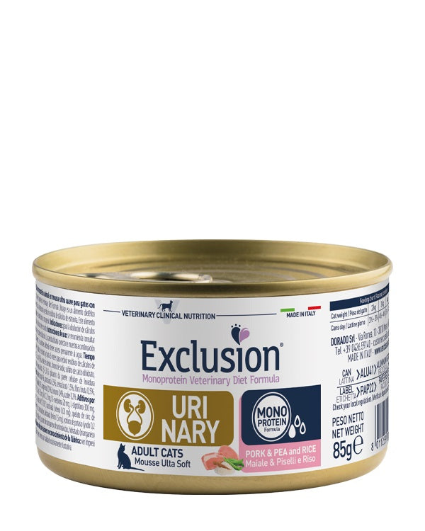 EXCLUSION GATTO DIET URINARY ADULTO MAIALE, PISELLI & RISO LATTINA 85 GR