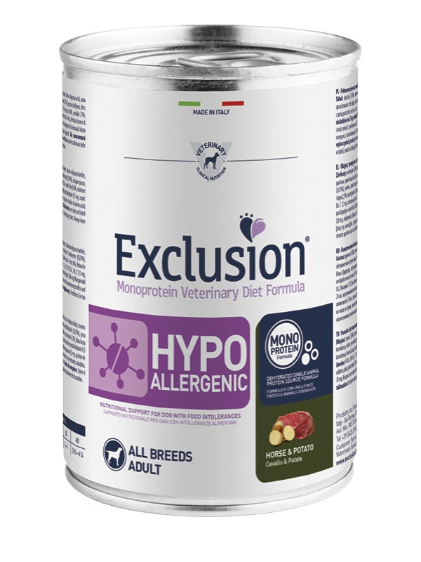 EXCLUSION CANE DIET HYPOALLERGENIC ADULTO ALL BREEDS CAVALLO & PISELLI LATTINA 400 GR