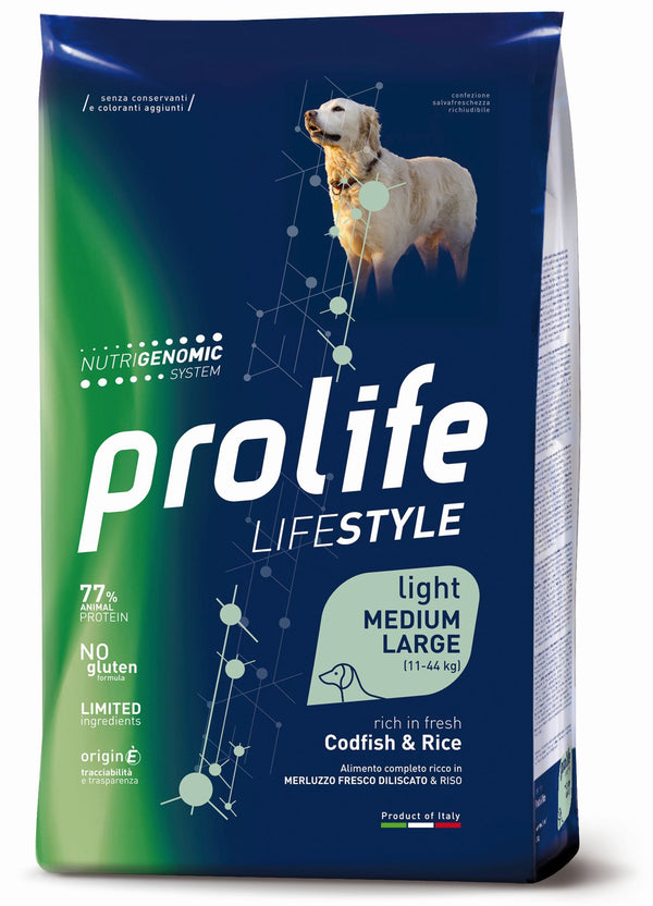 PROLIFE CANE LIFESTYLE LIGHT ADULTO MEDIUM&LARGE MERLUZZO & RISO 12 KG