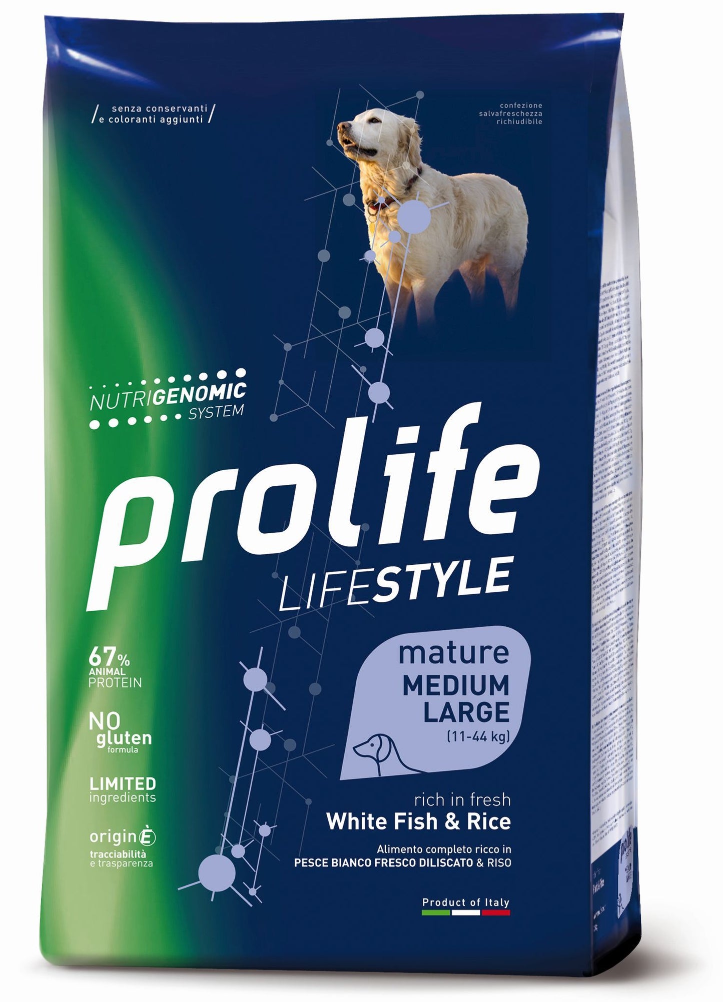 PROLIFE CANE LIFESTYLE MATURE MEDIUM&LARGE PESCE BIANCO & RISO 12 KG