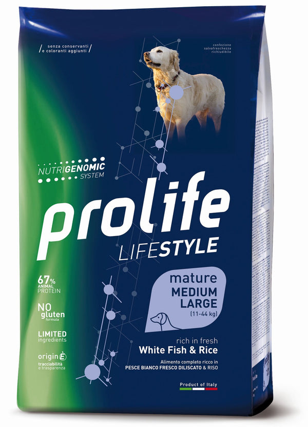 PROLIFE CANE LIFESTYLE MATURE MEDIUM&LARGE PESCE BIANCO & RISO 12 KG