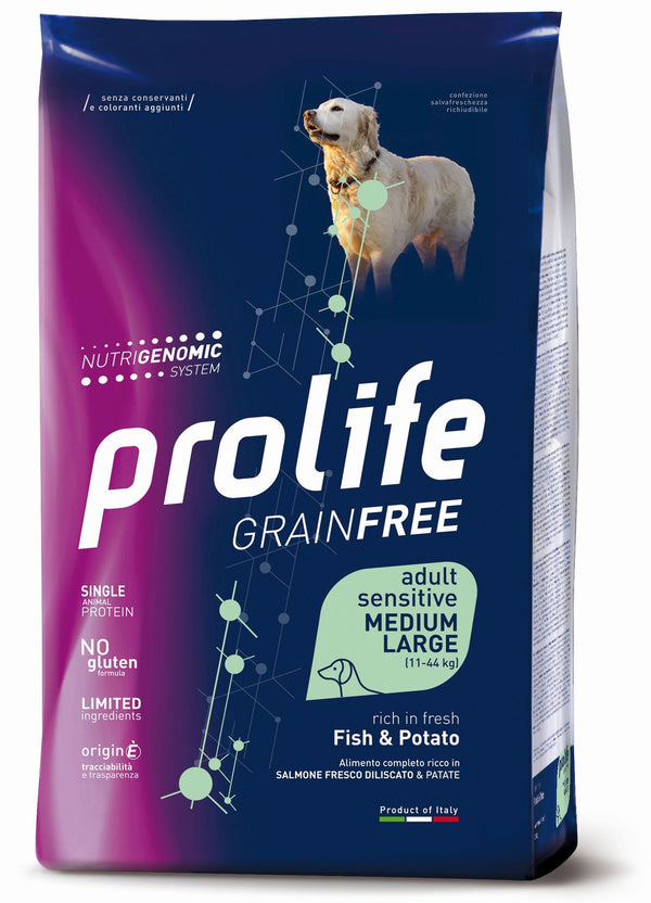 PROLIFE CANE GRAIN FREE SENSITIVE ADULTO MEDIUM&LARGE SALMONE & PATATE 2,5 KG