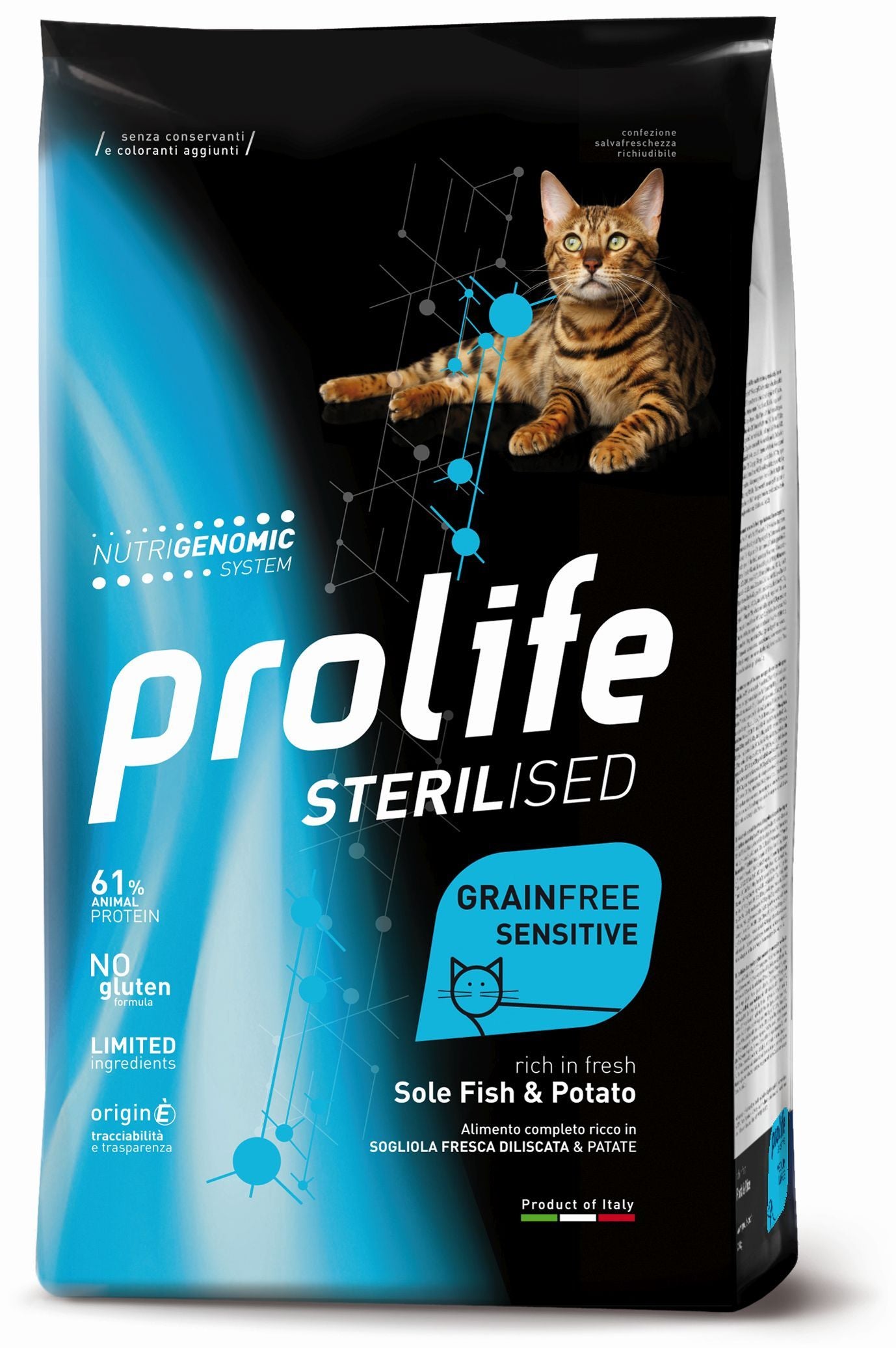 PROLIFE GATTO STERILISED GRAIN FREE SENSITIVE ADULTO SOGLIOLA & PATATE 1,5 KG