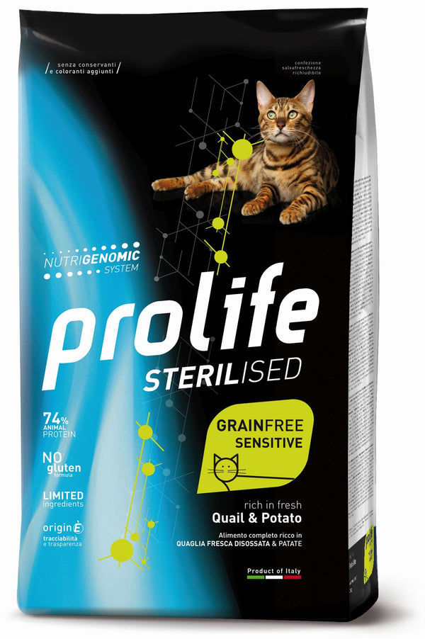 PROLIFE GATTO STERILISED GRAIN FREE SENSITIVE ADULTO QUAGLIA & PATATE 1,5 KG