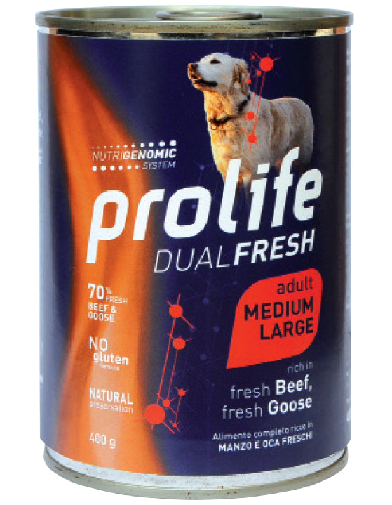 PROLIFE CANE DUAL FRESH ADULTO MEDIUM&LARGE MANZO, OCA & RISO LATTINA 400 GR