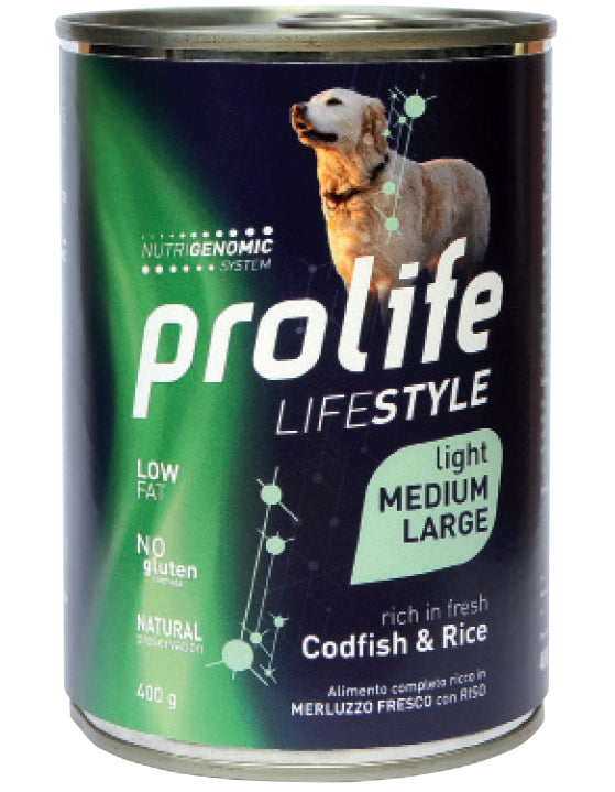 PROLIFE CANE LIFESTYLE LIGHT ADULTO MEDIUM&LARGE MERLUZZO & RISO LATTINA 400 GR