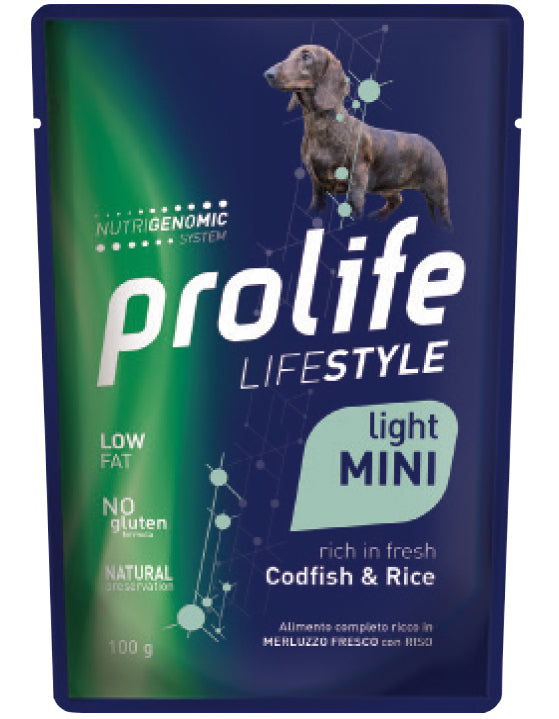 PROLIFE CANE LIFESTYLE LIGHT ADULTO MINI MERLUZZO & RISO BUSTA 100 GR