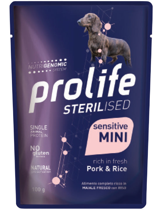 PROLIFE CANE STERILISED SENSITIVE ADULTO MINI MAIALE & RISO BUSTA 100 GR