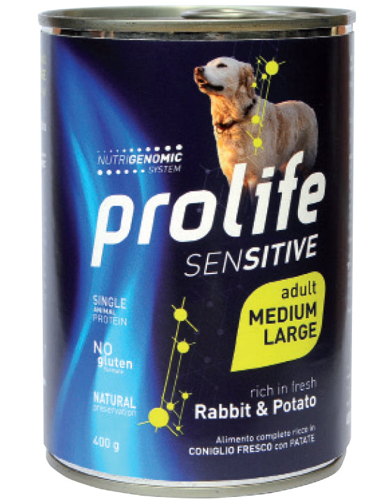 PROLIFE CANE SENSITIVE ADULTO MEDIUM&LARGE CONIGLIO & PATATE LATTINA 400 GR