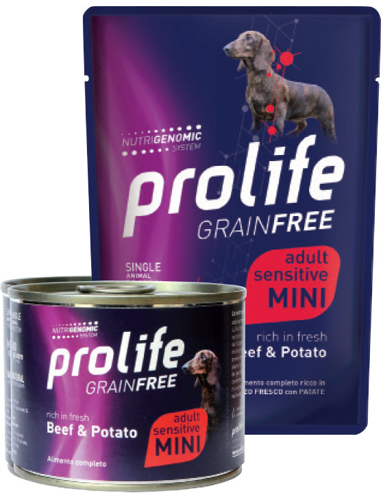 PROLIFE CANE GRAIN FREE SENSITIVE ADULTO MINI MANZO & PATATE BUSTA 100 GR
