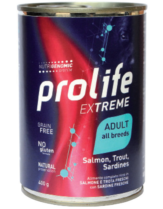 PROLIFE CANE EXTREME ADULTO ALL BREEDS SALMONE, TROTA & SARDINE LATTINA 400 GR