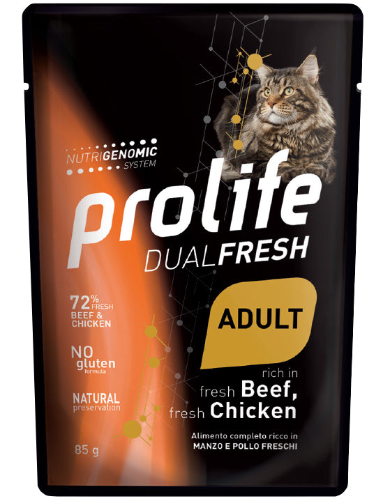 PROLIFE GATTO DUAL FRESH ADULTO MANZO & POLLO BUSTA 85 GR