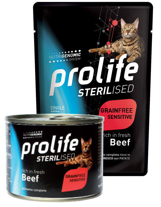 PROLIFE GATTO STERILISED ADULTO MANZO & RISO BUSTA 85 GR