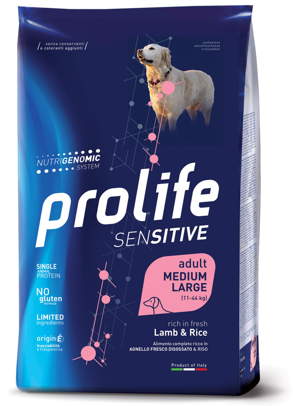PROLIFE CANE SENSITIVE ADULTO MEDIUM&LARGE AGNELLO & RISO 10 KG
