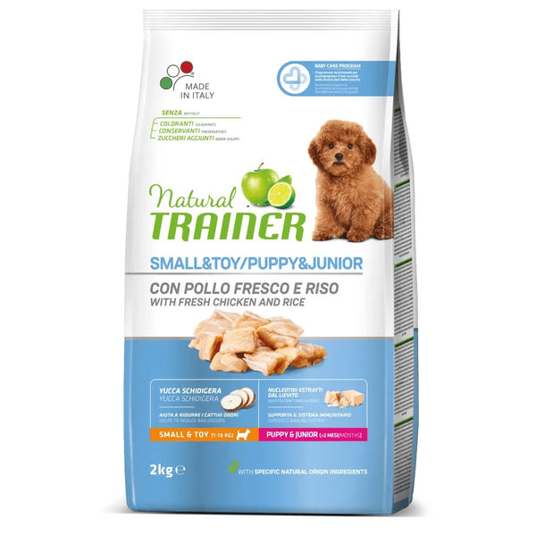 TRAINER CANE NATURAL PUPPY&JUNIOR SMALL&TOY POLLO & RISO 2 KG
