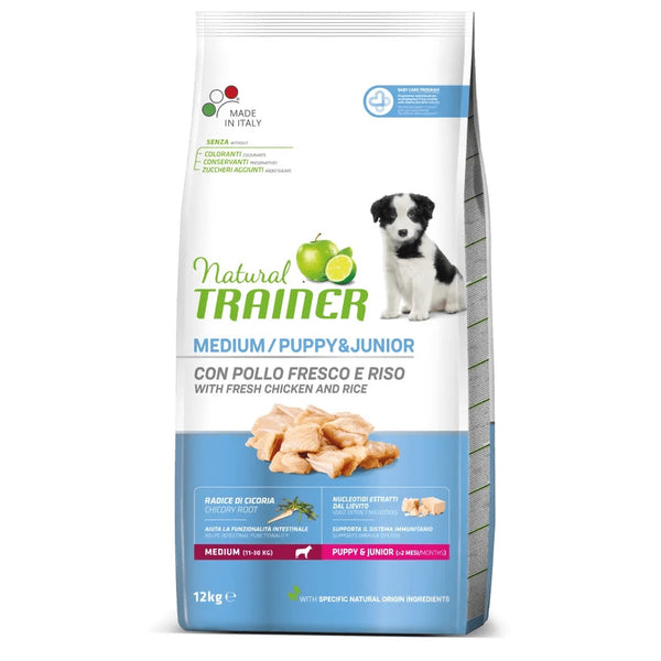 TRAINER CANE NATURAL PUPPY&JUNIOR MEDIUM POLLO & RISO 12 KG