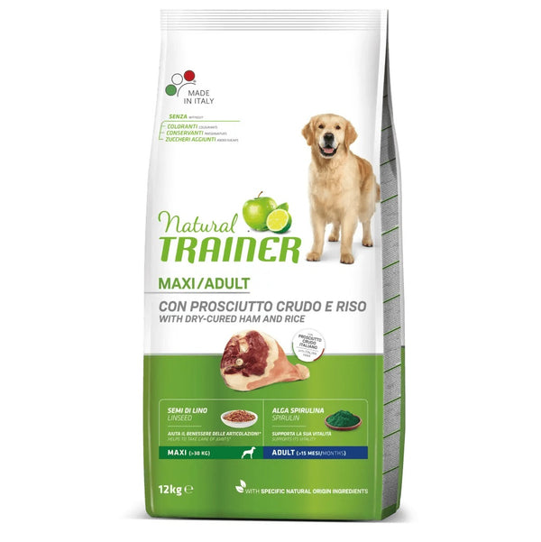 TRAINER CANE NATURAL ADULTO MAXI PROSCIUTTO CRUDO & RISO 12 KG