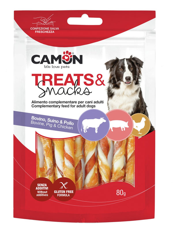 CAMON CANE SNACK ROLLS BICOLORE BOVINO, SUINO & POLLO 80 GR