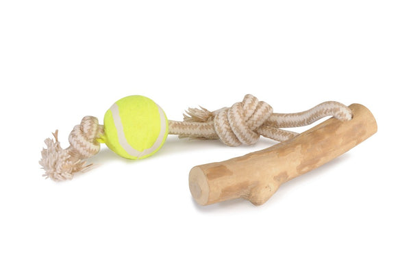 CAMON CANE GIOCO CORDA CON LEGNO DI CAFFE' E PALLA DA TENNIS 34 CM