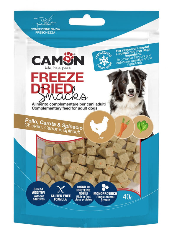 CAMON CANE SNACK DADINI LIOFILIZZATI CON POLLO, CAROTE & SPINACI 40 GR