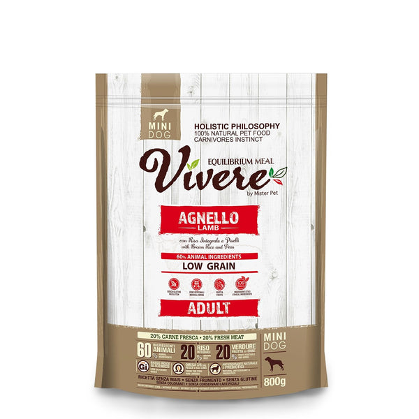 VIVERE CANE ADULTO MINI AGNELLO, RISO INTEGRALE & PISELLI 800 GR