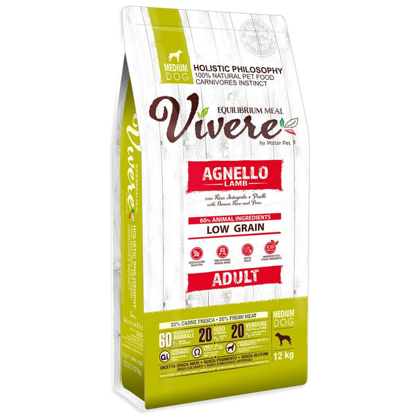 VIVERE CANE ADULTO MEDIUM AGNELLO, RISO INTEGRALE & PISELLI 12 KG