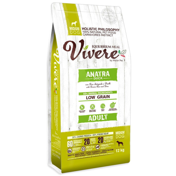 VIVERE CANE ADULTO MEDIUM ANATRA, RISO INTEGRALE & PISELLI 3 KG