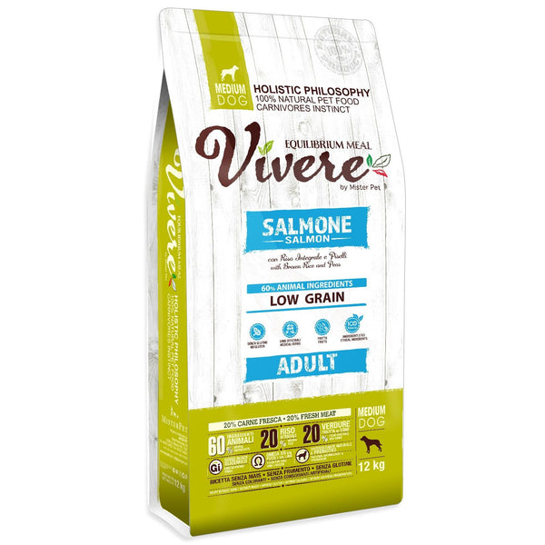 VIVERE CANE ADULTO MEDIUM SALMONE, RISO INTEGRALE & PISELLI 3 KG