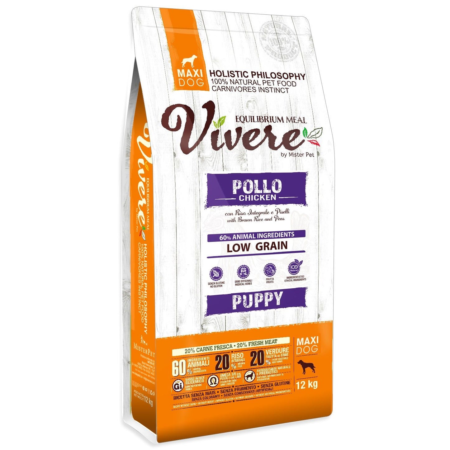 VIVERE CANE PUPPY MAXI POLLO, RISO INTEGRALE & PISELLI 12 KG