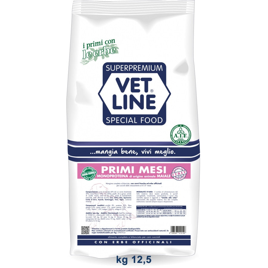 VETLINE CANE PRIMI MESI MONOPROTEICO MAIALE 12,5 KG