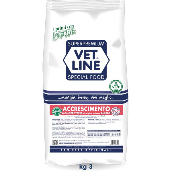 VETLINE CANE ACCRESCIMENTO MONOPROTEICO BUFALO 3 KG