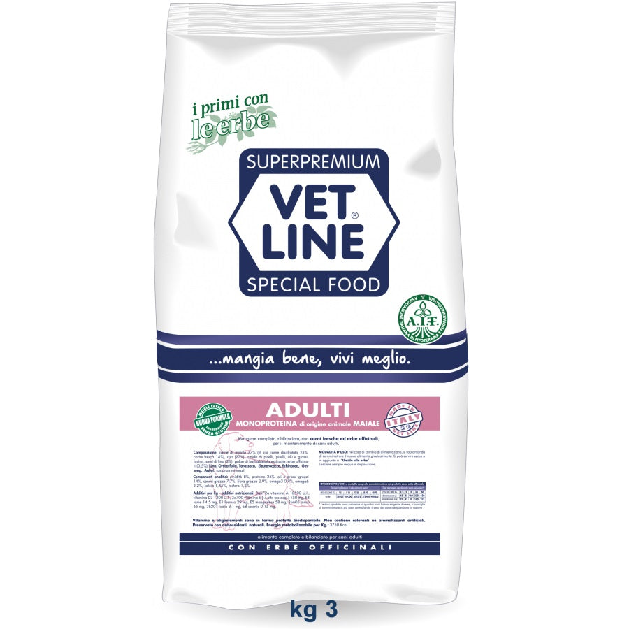 VETLINE CANE ADULTO MONOPROTEICO MAIALE 3 KG