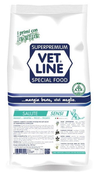 VETLINE GATTO SALUTE SENSI CON MAIALE,ANATRA,PESCE&FEGATO 3 KG