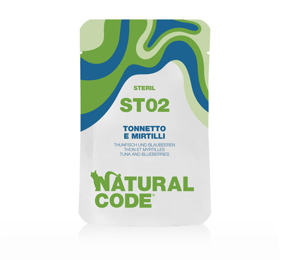 NATURAL CODE GATTO BUSTA (ST02) ADULTO STERILIZZATO TONNETTO & MIRTILLI 70 GR